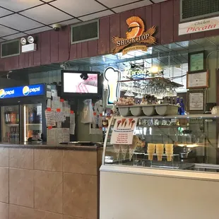 Front counter and ice cream counter.