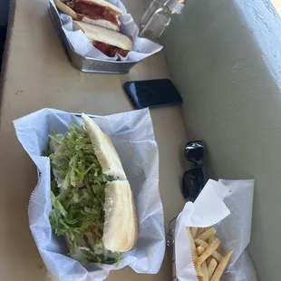 Meatball sub, Turkey sub, fries