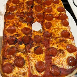 This pepperoni could have used a bit more cheese, but it was otherwise excellent!