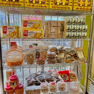 a display of various baked goods