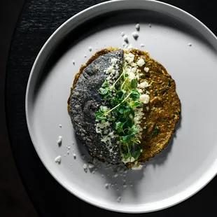 Empanada || rajas, chanterelle, pistachio, queso fresco, shiso.