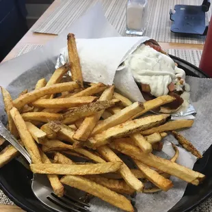 The huge gyro and fresh cut fries.