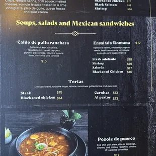 menu, soups and chowder
