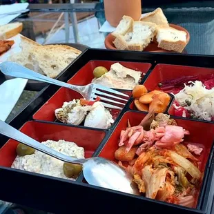 Vegetarian mezze with imambulda and kimchi