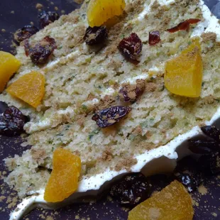 Zucchini cake with basil frosting. Yum.