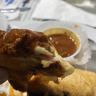 Calzone is filling. Tip-let it cool before you inhale it.