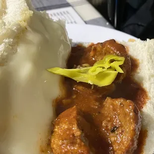 Meatball sando. Needed about 2-3 more meatbawls.  Bread dominated. Tasty!