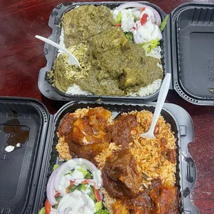 two takeout containers of food