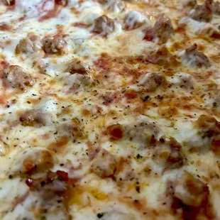 Cheese and sausage, thin crust pizza