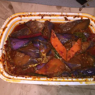 Eggplant in Szechuan Sauce. Looks spicy, not spicy at all.