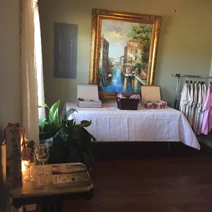 a bed and a painting
