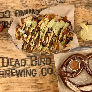 Pretzel, 1/2 order of nachos, beer
