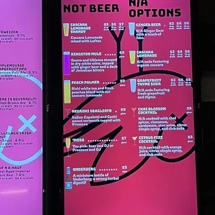 Cocktails, non alcoholic NA menu