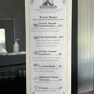 a menu on a table