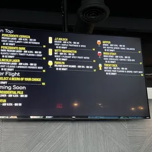 a menu on the wall