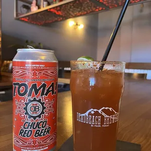 a drink and a can