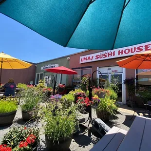 Front of building with outside patio