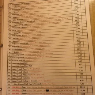 Yama I chef special rolls as of April 21 2017