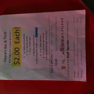 a receipt for a drink