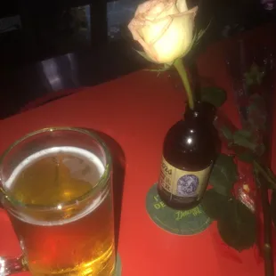 a rose and a beer