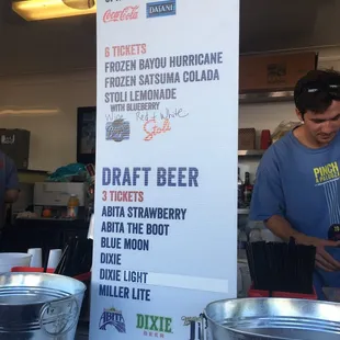 You purchase food and drinks by tickets