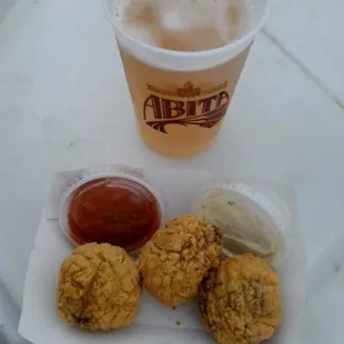 Fried Crawfish Balls and Abita Strawberry