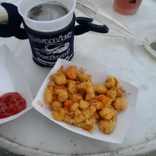 Fried Crawfish Tails...and check out the Koozie with Crawfish Claws!