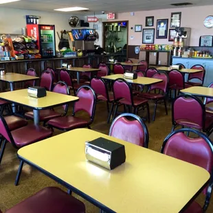 tables and chairs in a restaurant
