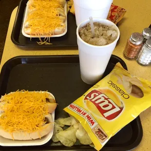 a hot dog and potato chips
