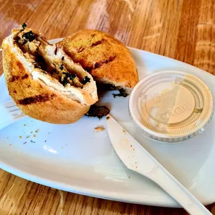 Mushroom Spinach Kolache with mustard sauce