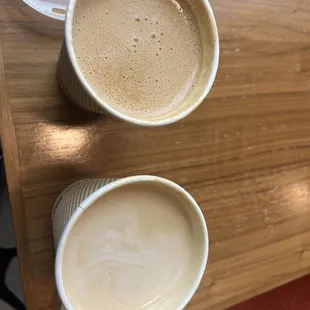 Top: strawberry rhubarb latte (almond milk) Bottom: latte (almond milk)