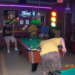Friends having fun playing pool