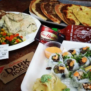 Creamy Garlic Chicken and Flat Bread with Lebanese Japanese Sushi Chicken n Beef Shawarma Rolls LOVED