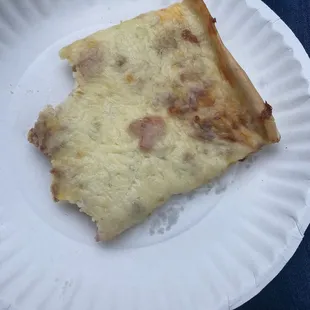 Bitten ham cheese bacon breakfast pizza