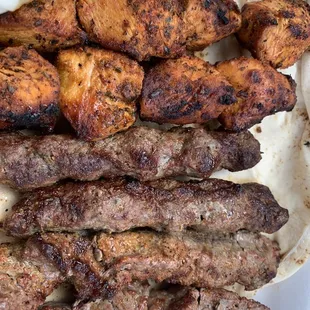Chicken tawook, kafta and beef kabob