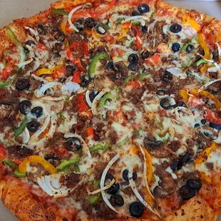 Veggies pizza with added beef