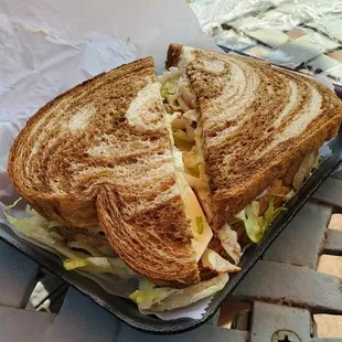 Ham and turkey sandwich on rye