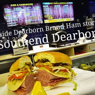 the inside of a deli