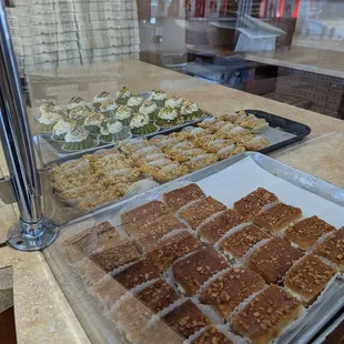 a variety of desserts on display