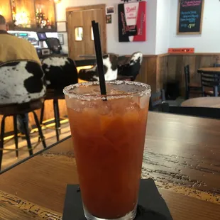 Excellent Bloody Marty! Dressed with a large olive and a pepperoni.   I asked for spicy the owner Bartender make it perfect spicy.