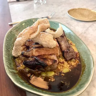 Pork Chop, Israeli Couscous, Kale, Almonds, Apricots