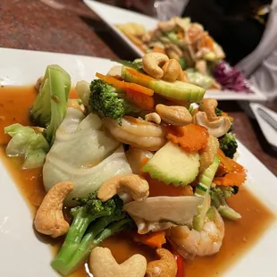 Cashew Shrimp and mixed vegetables with thai chili peppers