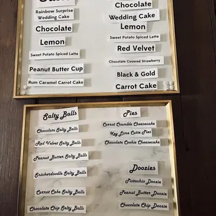 a menu for a dessert