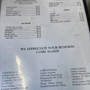 menu