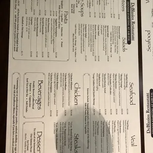 Dinner menu 3-6-21