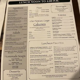 Lunch menu