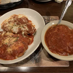 Chicken Parmigiana with angel hair pasta