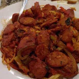 Linguine Don Diablo with Italian Sausage.  Gigantic!