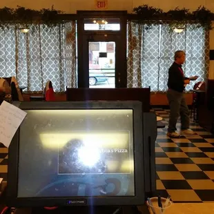 a television in a restaurant