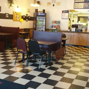 a checkered floor in a restaurant
